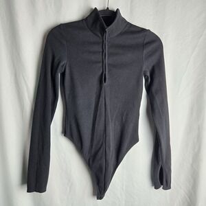 Hudson Collection Black Hook & Eye Bodysuit Mock Neck Womens Small Goth Neutral